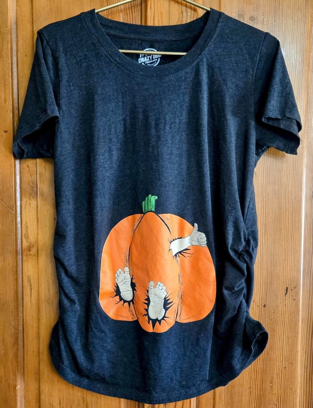 Maternity Pumpkin T-shirt Halloween Womens Top Fall Black Dark Grey Size Large